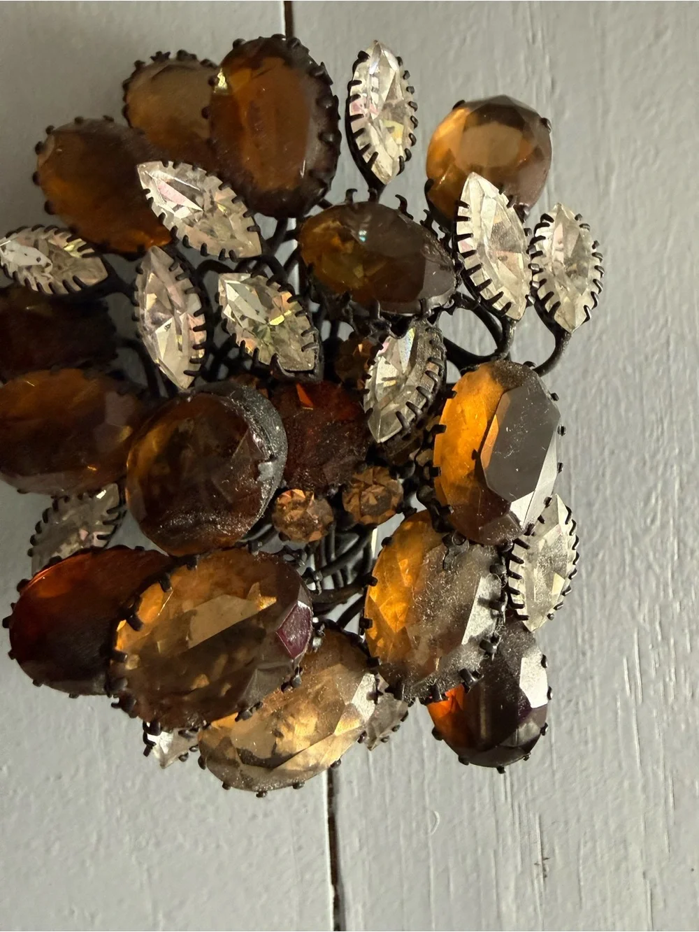 Amber Crystal Cluster Vintage Brooch